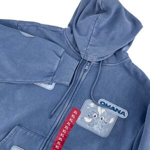 NWT Disney Women's Full‎ Zip Hoodie X-Large Blue Lilo and Stitch Multi Patch